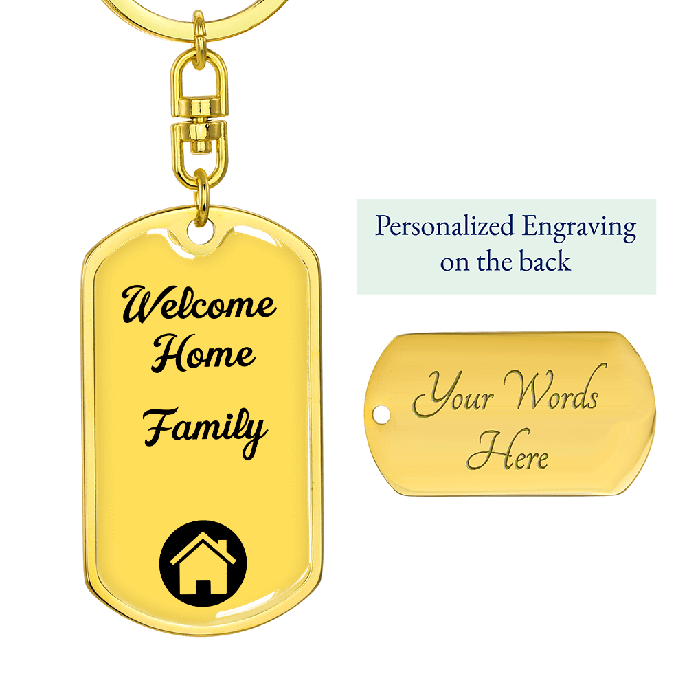 Welcome Home Keychain – Family Themed Homeowner Gift | New – Dog Tag with Swivel Keychain (Gold) Accessories by ShineOn Fulfillment