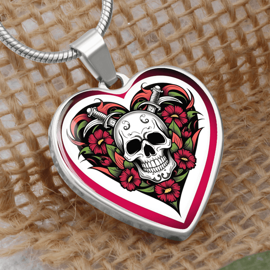 Skull & Dagger Heart Necklace – Fierce Love Symbol | Gothic – Luxury Necklace (Silver) Jewelry for A1013T (2 view)