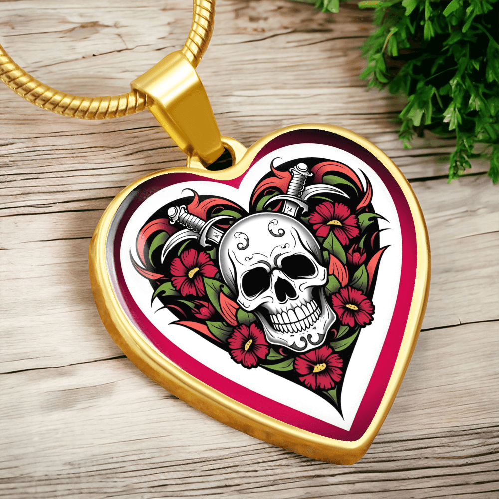 Skull & Dagger Heart Necklace – Fierce Love Symbol | Gothic – Luxury Necklace (Silver) Jewelry for A1013T (14 view)