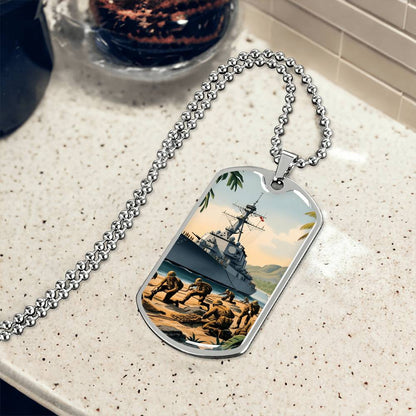 Naval Landing Dog Tag Necklace – Honor, Courage & Service | – Military Chain (Gold) Jewelry by ShineOn Fulfillment