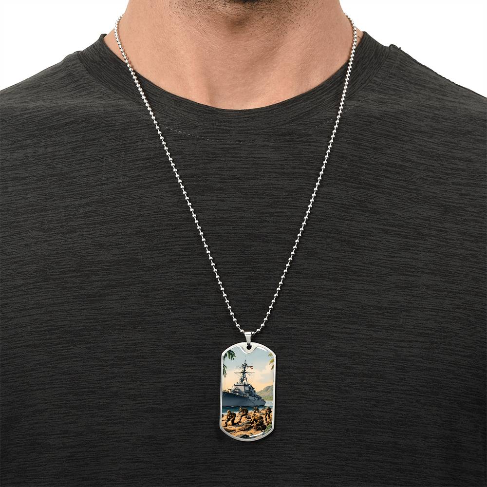 Naval Landing Dog Tag Necklace – Honor, Courage & Service | – Military Chain (Gold) Jewelry by ShineOn Fulfillment