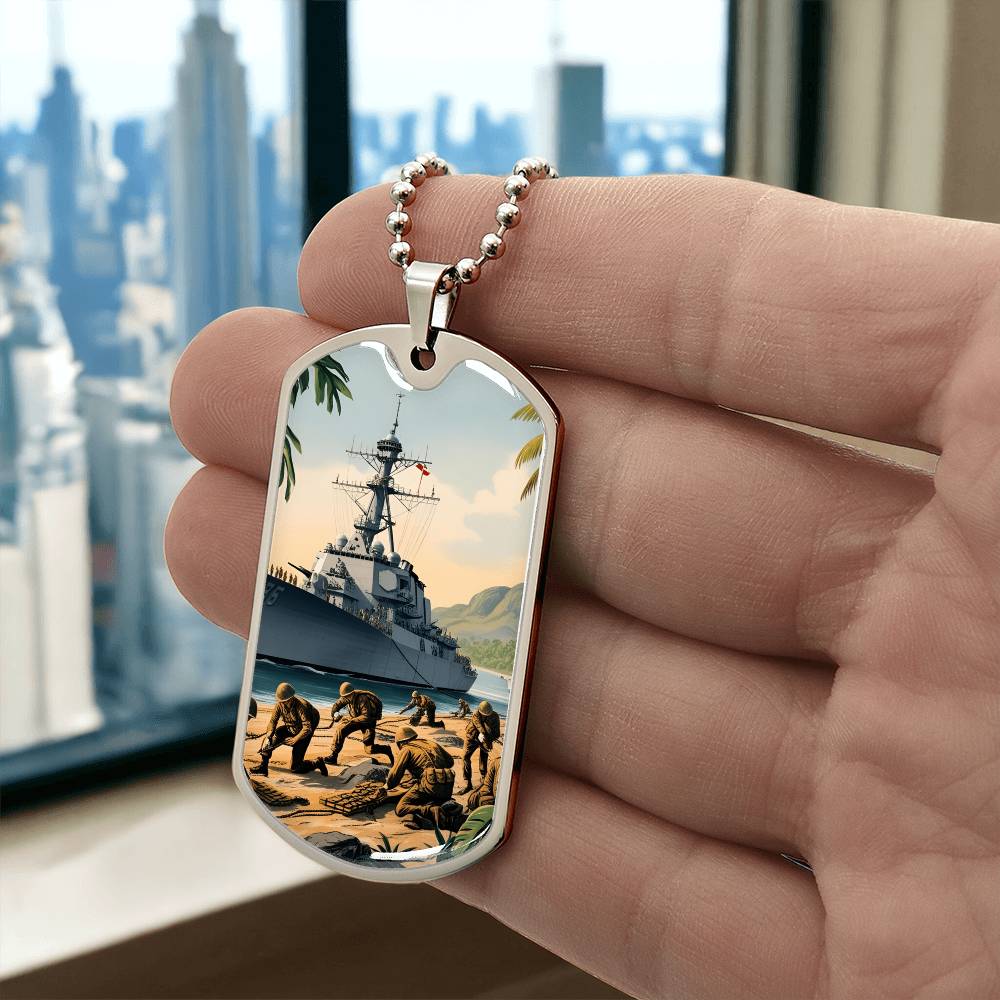 Naval Landing Dog Tag Necklace – Honor, Courage & Service | – Military Chain (Gold) Jewelry by ShineOn Fulfillment
