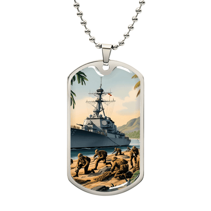 Naval Landing Dog Tag Necklace – Honor, Courage & Service | – Military Chain (Silver) Jewelry by ShineOn Fulfillment