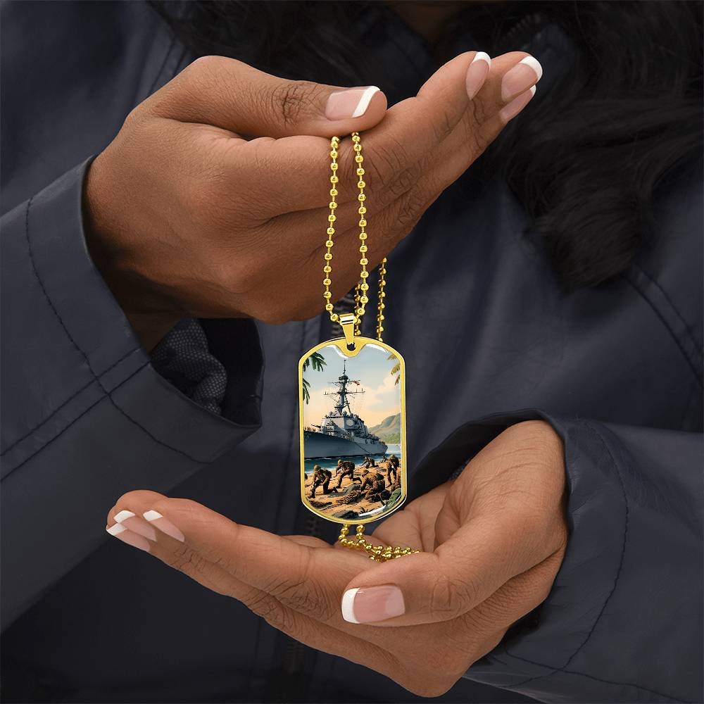 Naval Landing Dog Tag Necklace – Honor, Courage & Service | – Military Chain (Gold) Jewelry by ShineOn Fulfillment