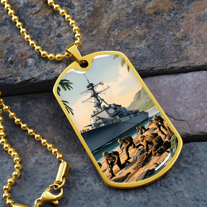 Naval Landing Dog Tag Necklace – Honor, Courage & Service | – Military Chain (Gold) Jewelry by ShineOn Fulfillment