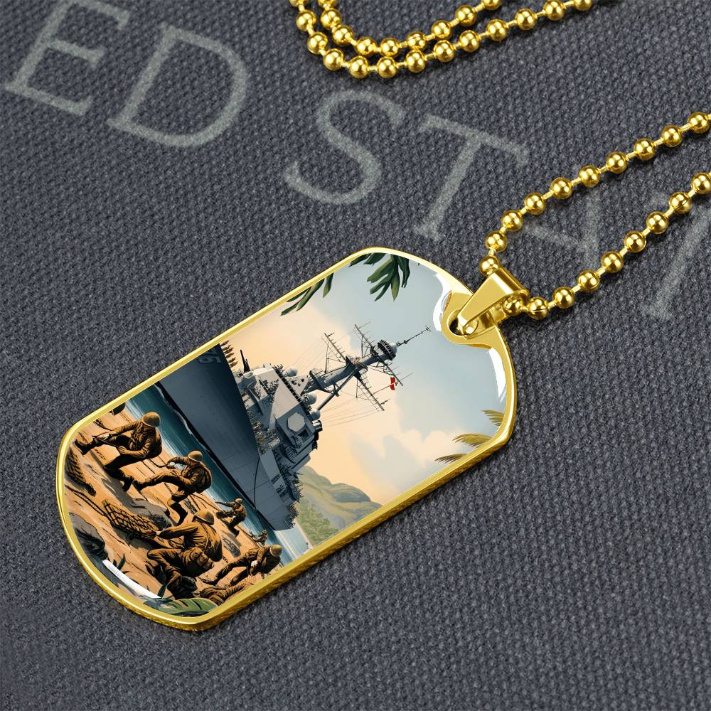 Naval Landing Dog Tag Necklace – Honor, Courage & Service | – Military Chain (Gold) Jewelry by ShineOn Fulfillment
