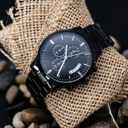 Custom Engraved Black Chronograph Watch | Father's Day, – Two Tone Box Jewelry for E131T (4 view)