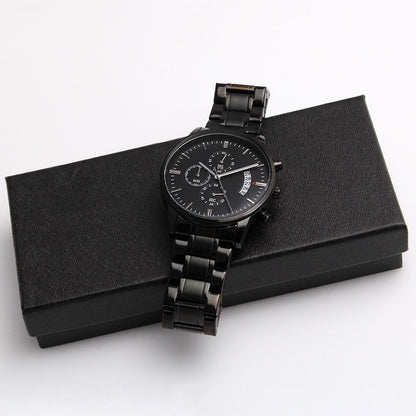 Custom Engraved Black Chronograph Watch | Father's Day, – Luxury Box w/LED Jewelry for E131T (8 view)