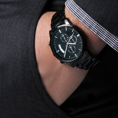 Custom Engraved Black Chronograph Watch | Father's Day, – Luxury Box w/LED Jewelry for E131T (9 view)