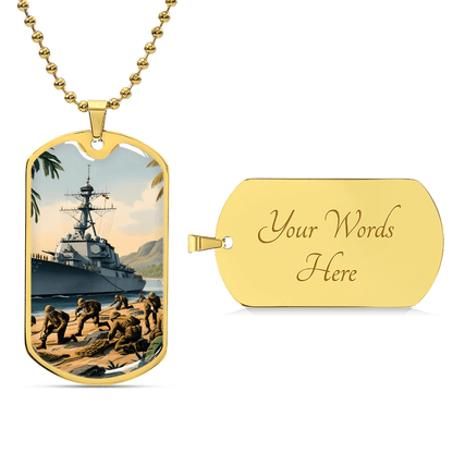 Naval Landing Dog Tag Necklace – Honor, Courage & Service | – Military Chain (Gold) Jewelry by ShineOn Fulfillment
