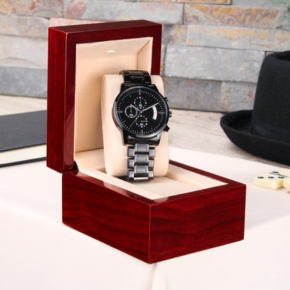 Custom Engraved Black Chronograph Watch | Father's Day, – Luxury Box w/LED Jewelry for E131T (11 view)
