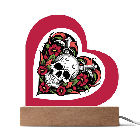 Skull & Dagger Heart – Light up | Acrylic Heart Plaque – Corded LED Base Miscellaneous for G027 (1 view)