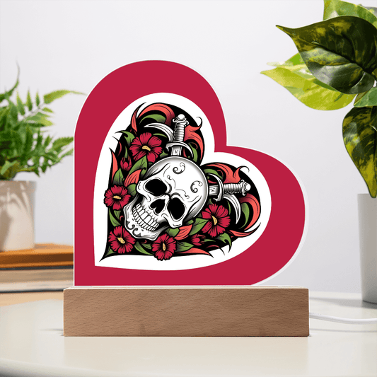 Skull & Dagger Heart – Light up | Acrylic Heart Plaque – Corded LED Base Miscellaneous for G027 (2 view)