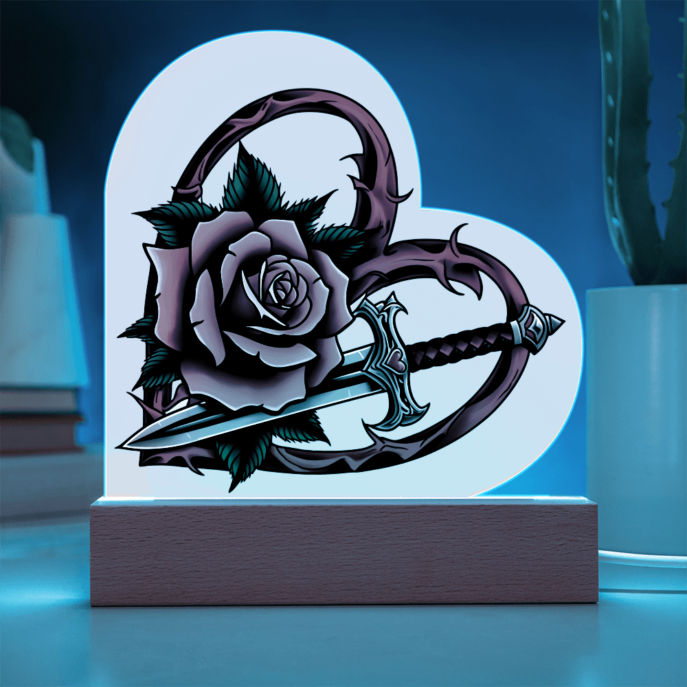 Rose & Dagger Heart – Light up | Acrylic Heart Plaque – Corded LED Base Miscellaneous for decor (3 view)