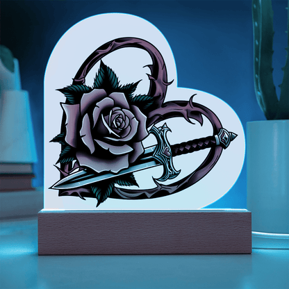 Rose & Dagger Heart – Light up | Acrylic Heart Plaque – Corded LED Base Miscellaneous for decor (3 view)
