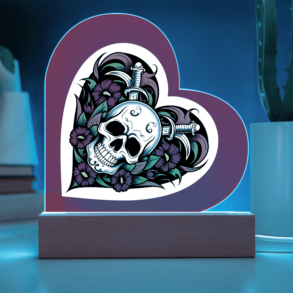Skull & Dagger Heart – Light up | Acrylic Heart Plaque – Corded LED Base Miscellaneous for G027 (3 view)