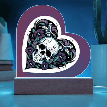 Skull & Dagger Heart – Light up | Acrylic Heart Plaque – Corded LED Base Miscellaneous for G027 (3 view)