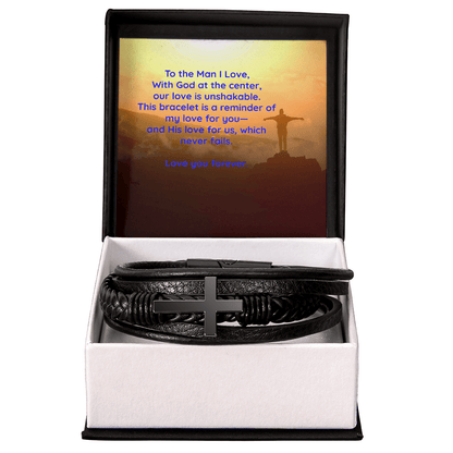 Faith & Love Bracelet for Him – Cross Charm with “Love You – Standard Box Jewelry by ShineOn Fulfillment