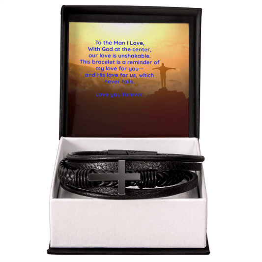 Faith & Love Bracelet for Him – Cross Charm with “Love You – Standard Box Jewelry by ShineOn Fulfillment