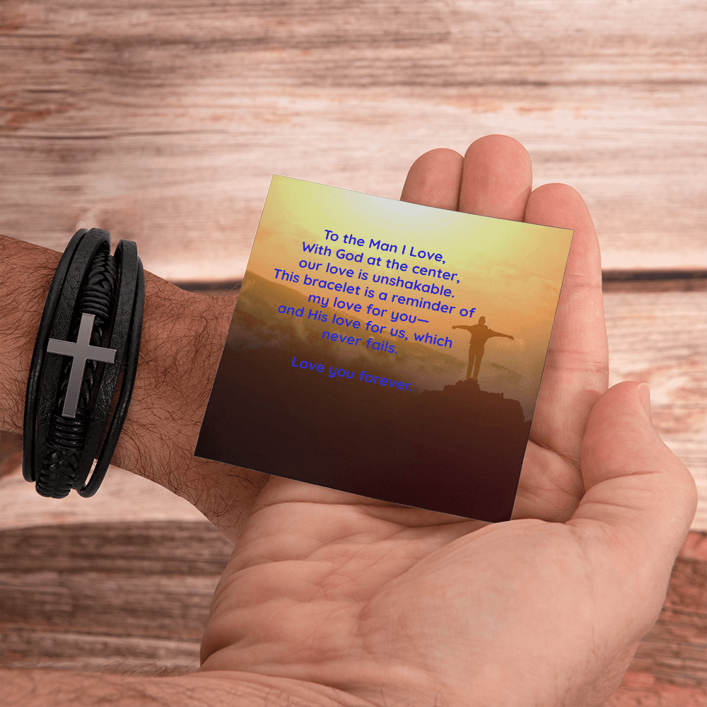 Faith & Love Bracelet for Him – Cross Charm with “Love You – Luxury Box with LED Jewelry by ShineOn Fulfillment