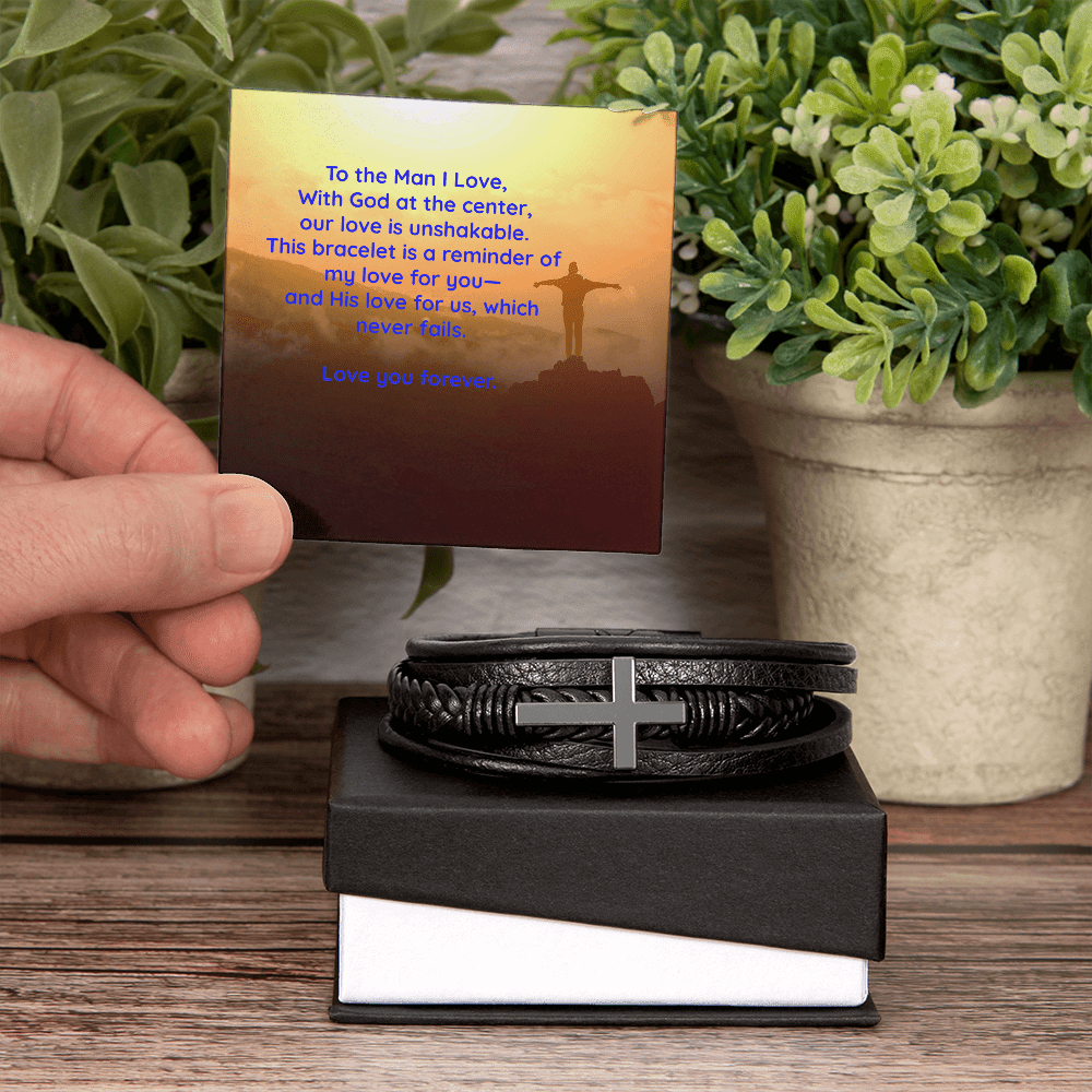 Faith & Love Bracelet for Him – Cross Charm with “Love You – Standard Box Jewelry by ShineOn Fulfillment