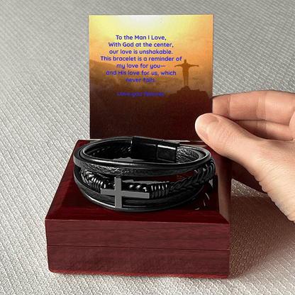 Faith & Love Bracelet for Him – Cross Charm with “Love You – Luxury Box with LED Jewelry by ShineOn Fulfillment
