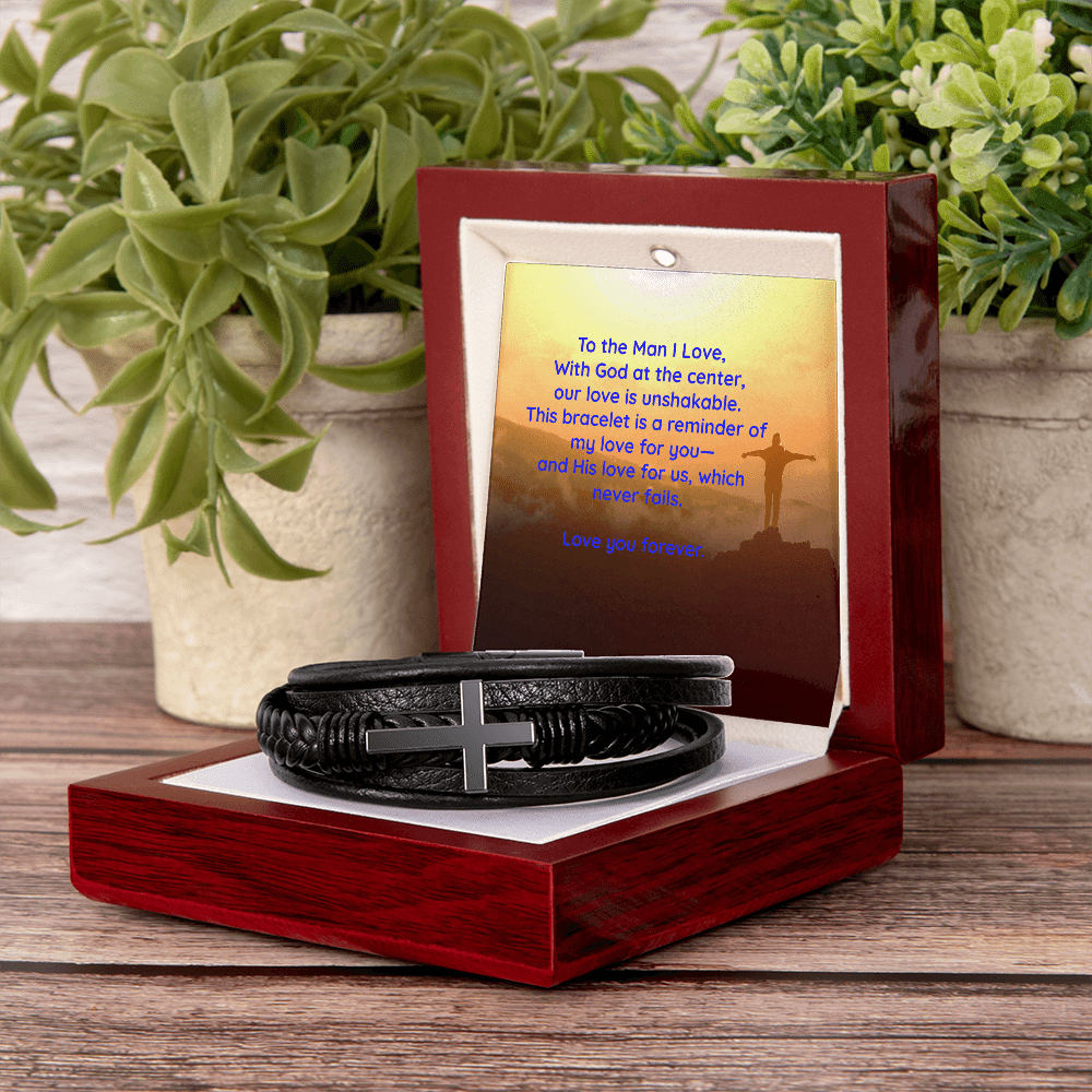 Faith & Love Bracelet for Him – Cross Charm with “Love You – Luxury Box with LED Jewelry by ShineOn Fulfillment
