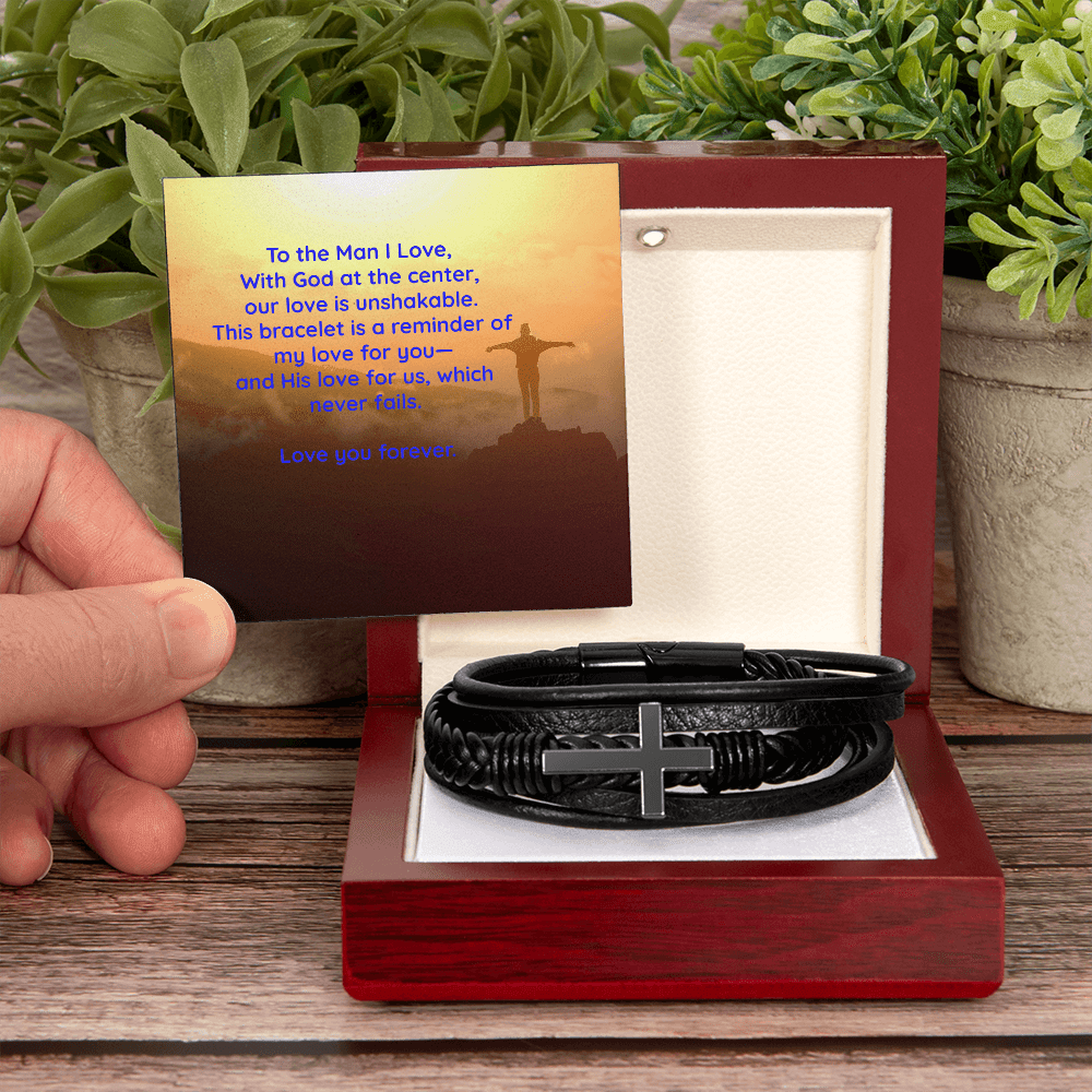 Faith & Love Bracelet for Him – Cross Charm with “Love You – Luxury Box with LED Jewelry by ShineOn Fulfillment