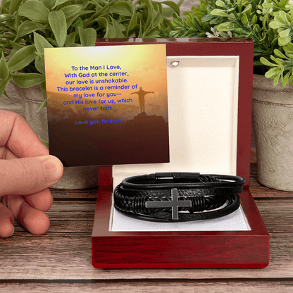 Faith & Love Bracelet for Him – Cross Charm with “Love You – Luxury Box with LED Jewelry by ShineOn Fulfillment