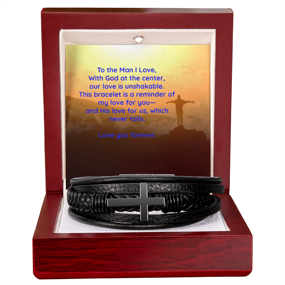Faith & Love Bracelet for Him – Cross Charm with “Love You – Luxury Box with LED Jewelry by ShineOn Fulfillment