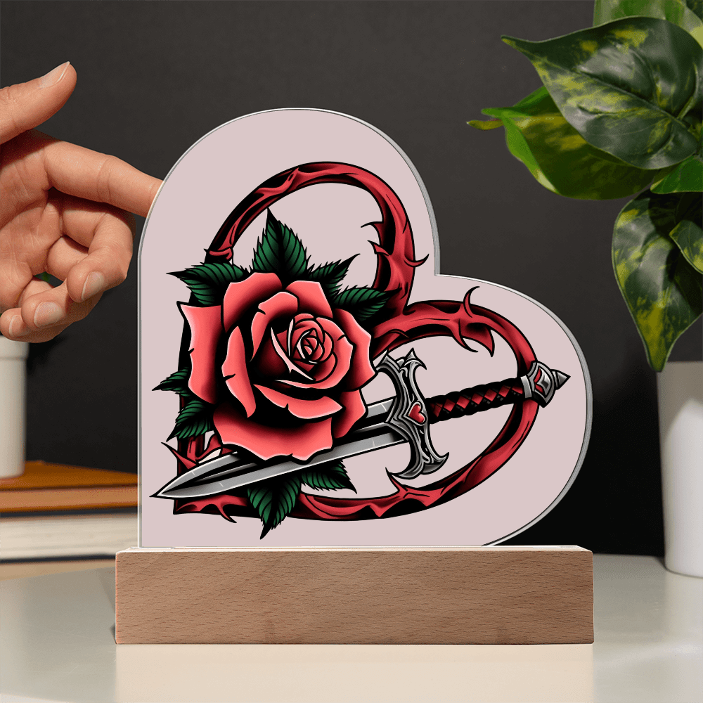 Rose & Dagger Heart – Light up | Acrylic Heart Plaque – Battery Powered LED Base Miscellaneous for decor (10 view)