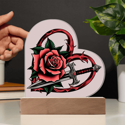Rose & Dagger Heart – Light up | Acrylic Heart Plaque – Battery Powered LED Base Miscellaneous for decor (10 view)