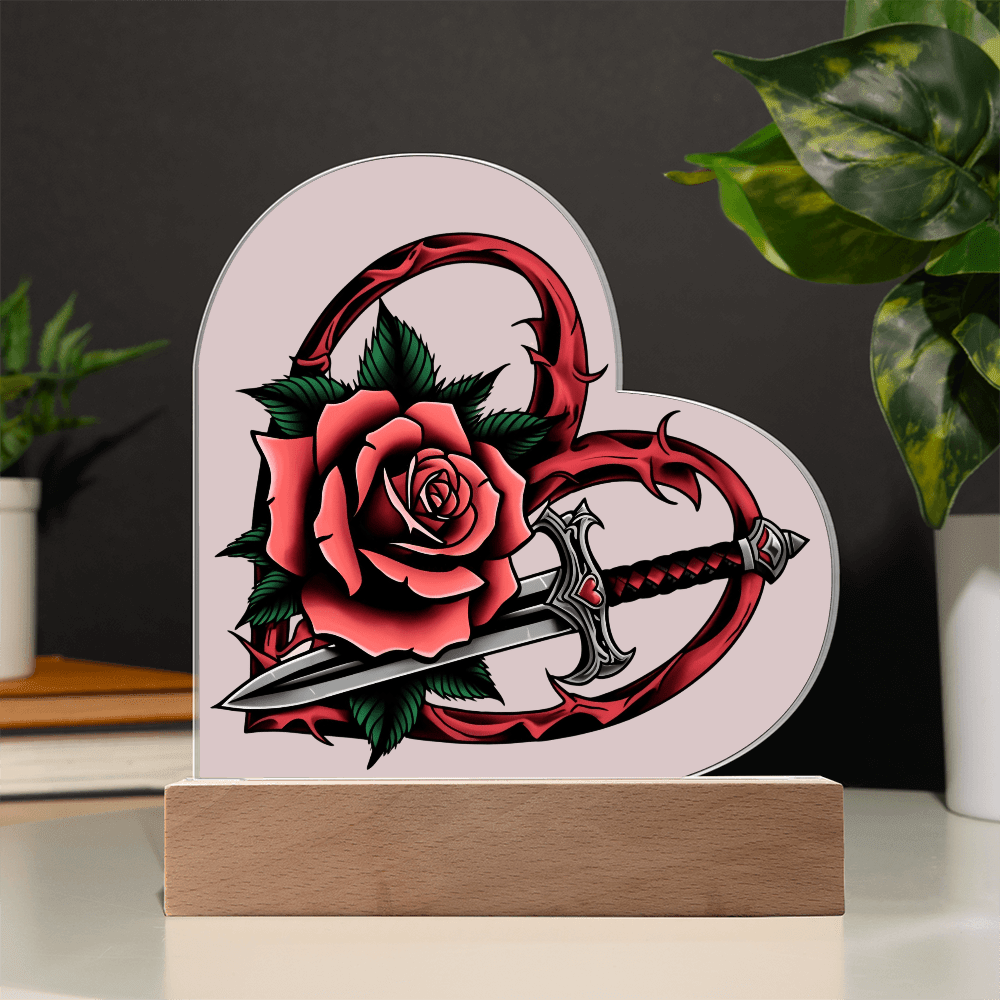 Rose & Dagger Heart – Light up | Acrylic Heart Plaque – Battery Powered LED Base Miscellaneous for decor (11 view)