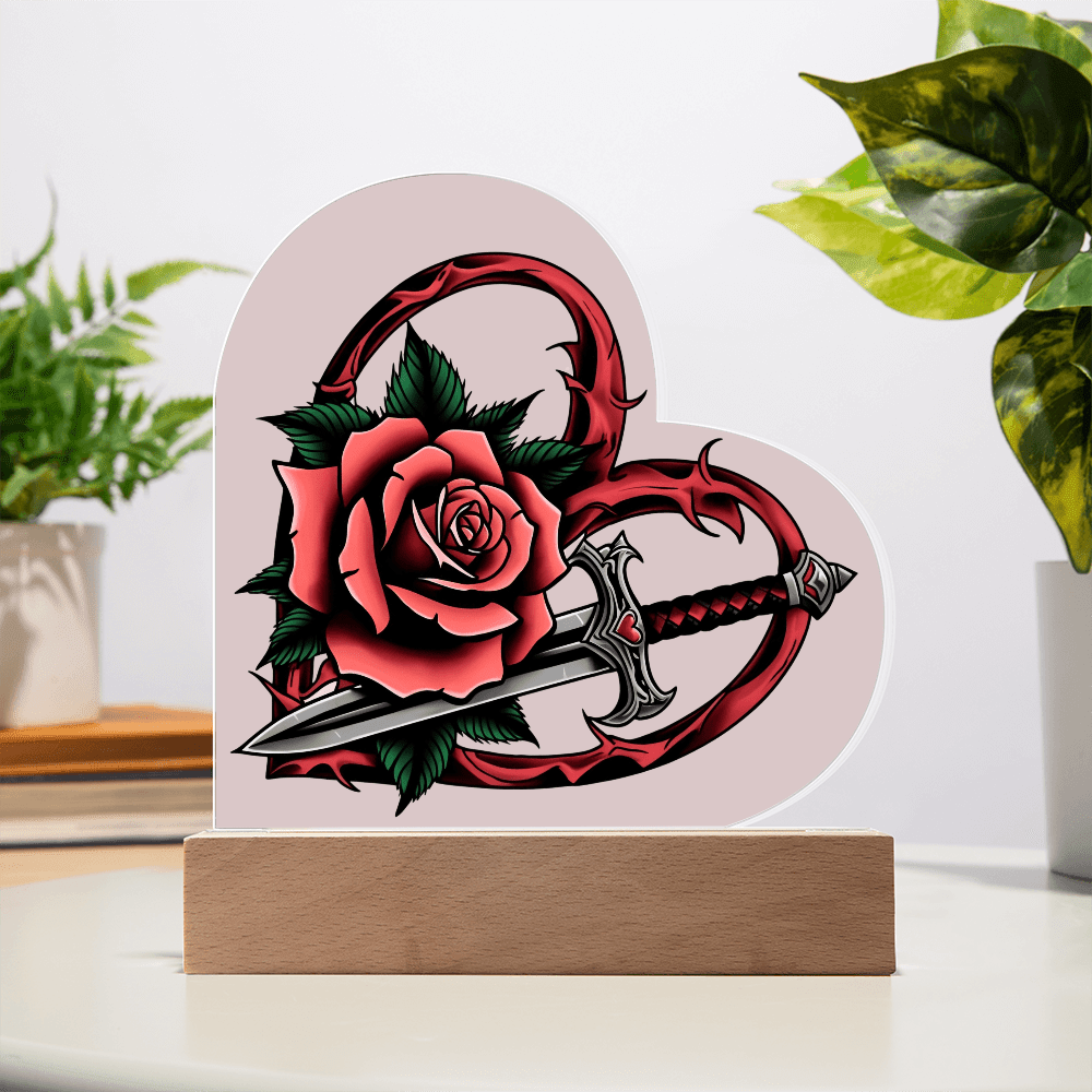Rose & Dagger Heart – Light up | Acrylic Heart Plaque – Battery Powered LED Base Miscellaneous for decor (12 view)