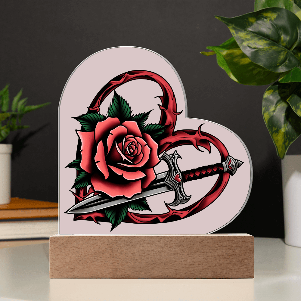 Rose & Dagger Heart – Light up | Acrylic Heart Plaque – Battery Powered LED Base Miscellaneous for decor (6 view)