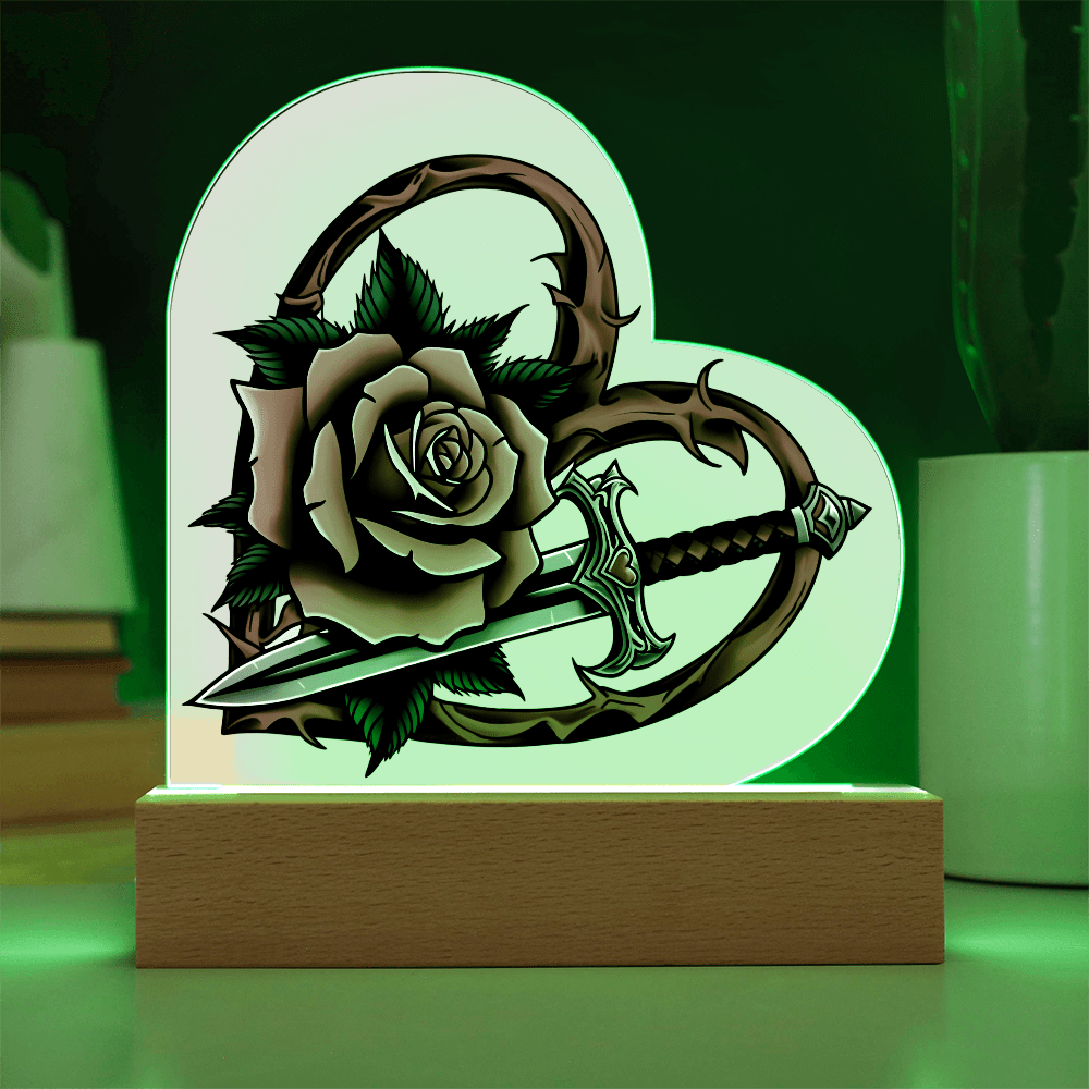 Rose & Dagger Heart – Light up | Acrylic Heart Plaque – Battery Powered LED Base Miscellaneous for decor (7 view)