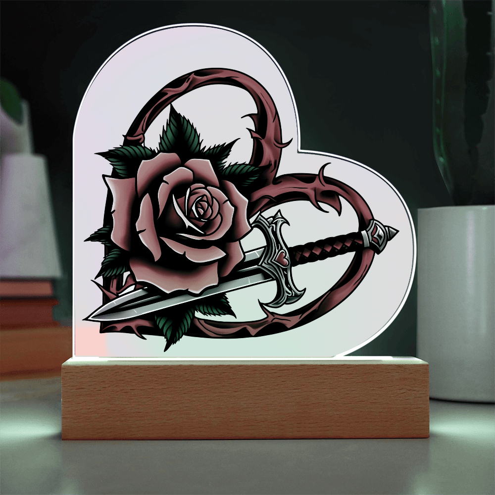 Rose & Dagger Heart – Light up | Acrylic Heart Plaque – Battery Powered LED Base Miscellaneous for decor (8 view)