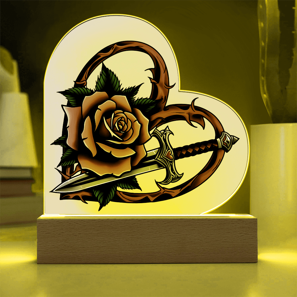 Rose & Dagger Heart – Light up | Acrylic Heart Plaque – Battery Powered LED Base Miscellaneous for decor (9 view)