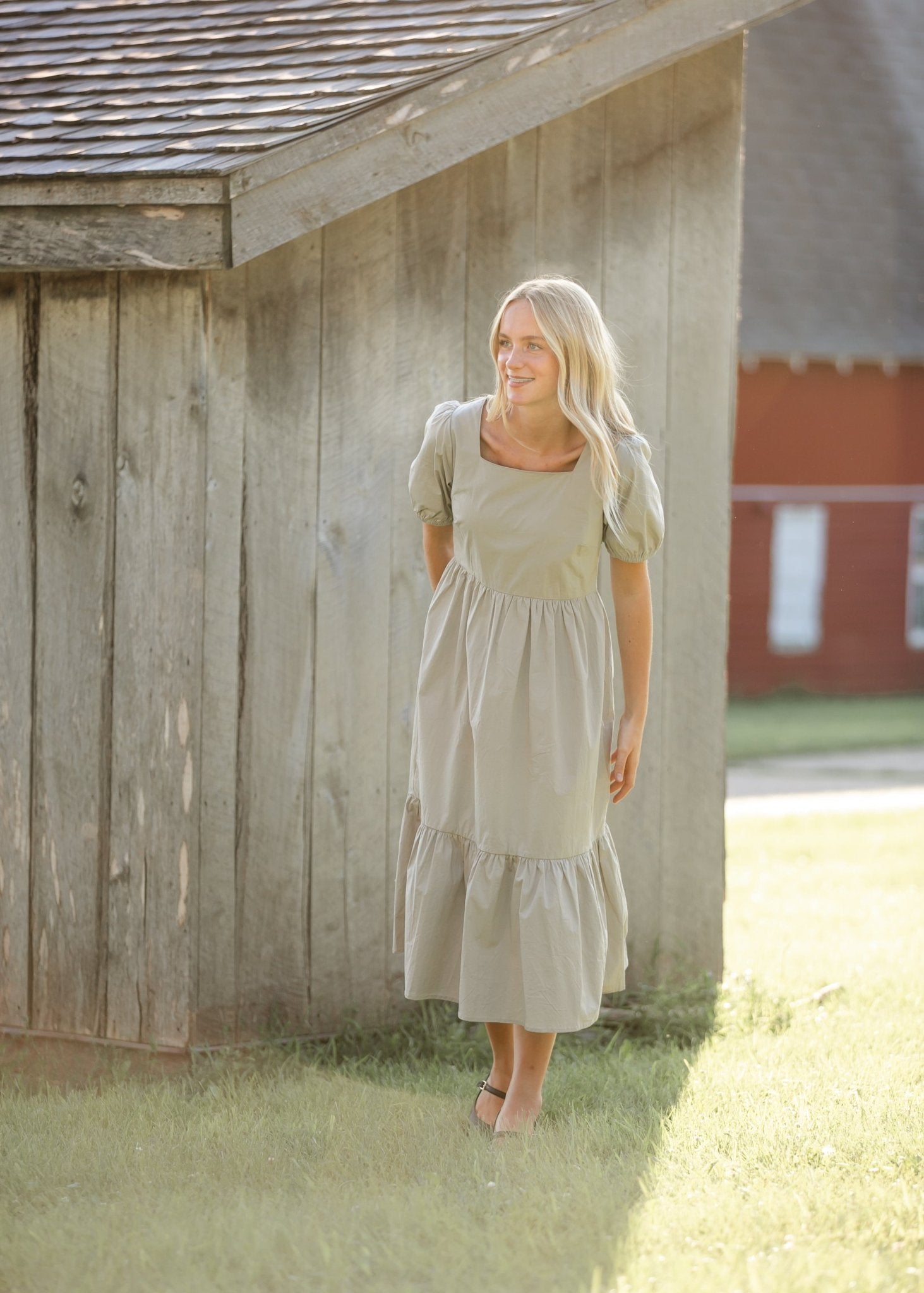 Ava Square Neck Midi Dress – Taupe IC Dresses for glow - up collection (5 view)