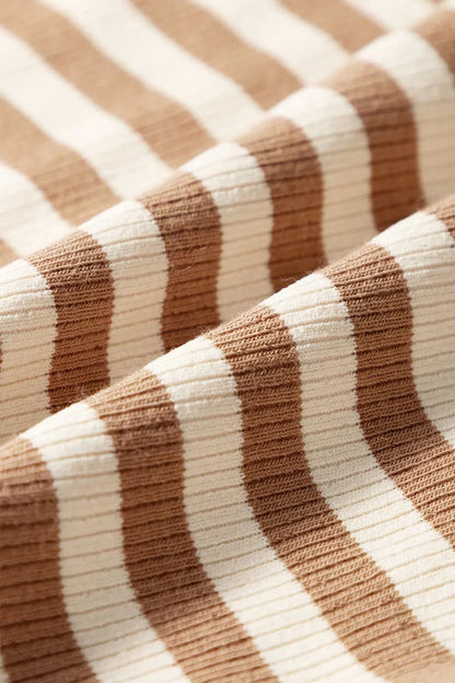 Stripe Exposed Seam Trim Round Neck Sleeveless Top – Khaki for Shopify Collective (11 view)