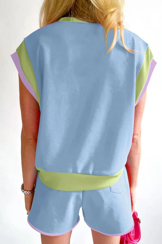 HAPPY EASTER Sequin Round Neck Top and Short Set – Light Blue for Shopify Collective (2 view)