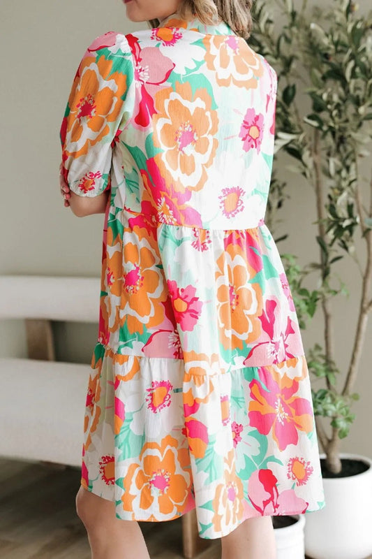 Button Down Floral Puff Sleeve Babydoll Dress – Strawberry for Shopify Collective (2 view)