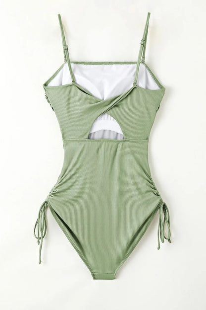 Ribbed Drawstring Sides Cutout One Piece Swimsuit – Sage for Shopify Collective (8 view)