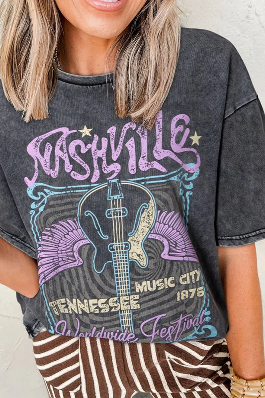 Graphic Mineral Washed Vintage Tee – Black by Simply Love