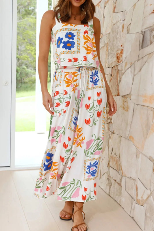 Printed Square Neck Top and Pants Set – White for Shopify Collective (2 view)