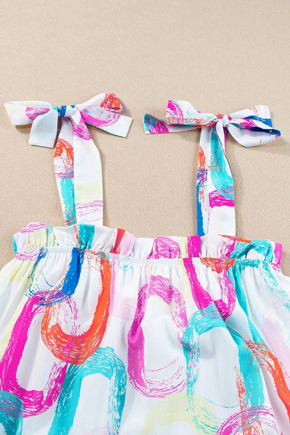 Abstract Print Knotted Straps Ruffled Mini Dress – White for Shopify Collective (6 view)
