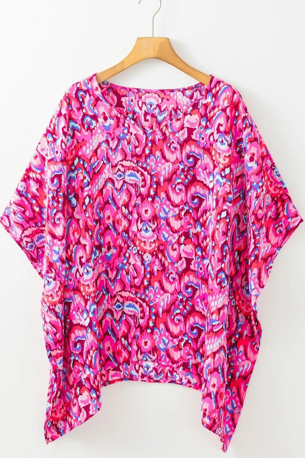 Abstract Print V Neck Half Sleeve Loose Fit Blouse – Fuchsia Pink for Shopify Collective (11 view)