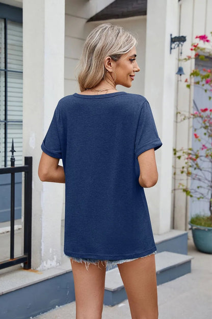 Florira Notched Short Sleeve T-Shirt – Dark Blue Women's Top for Shopify Collective (12 view)
