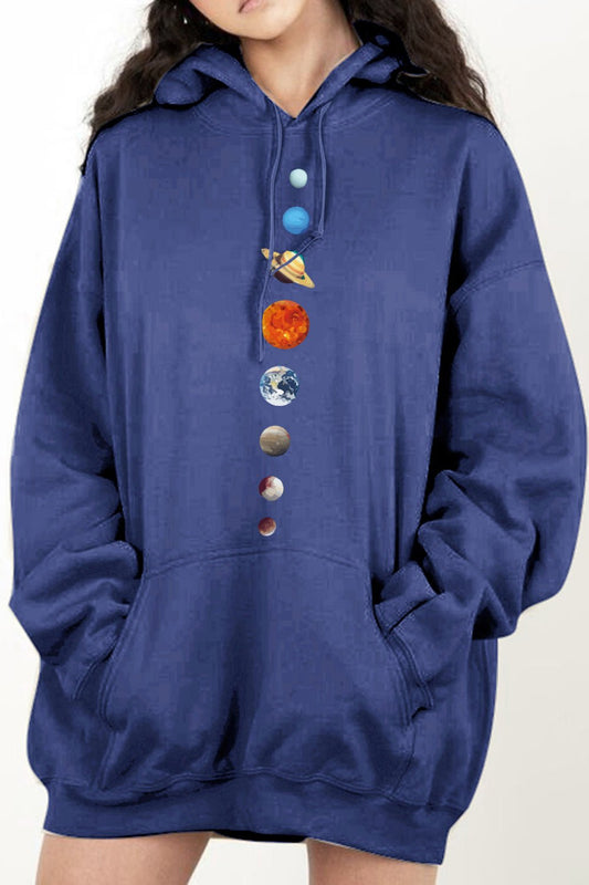 Simply Love Simply Love Full Size Dropped Shoulder Solar System Graphic Hoodie – Dusty Blue by Simply Love