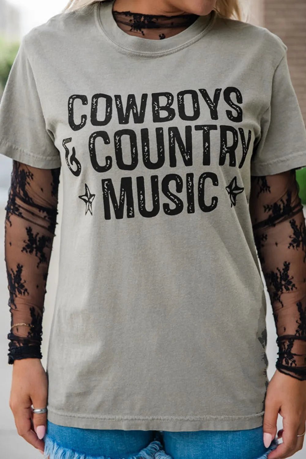 Letter Graphic Round Neck Short Sleeve T-Shirt – Gray Women's Top for Shopify Collective (4 view)